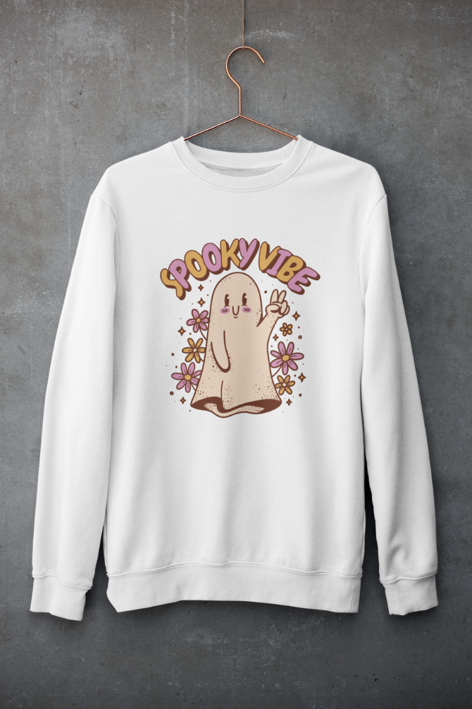 Spooky Vibe Cute Ghost Printed Sweatshirt For Women - WowWaves - 8