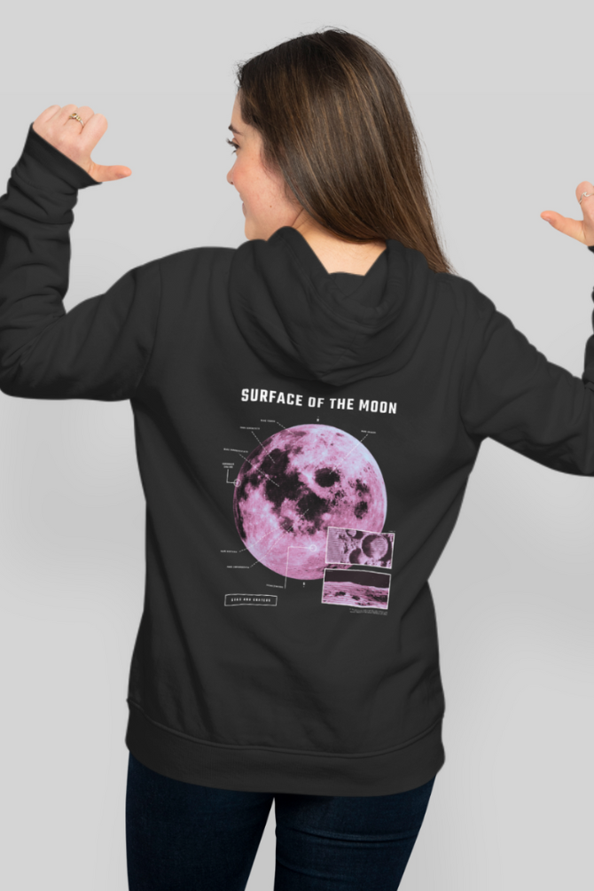 Moon In Space Black Printed Hoodie For Women - WowWaves - 3