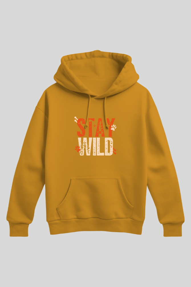 Stay Wild Mustard Yellow Printed Hoodie For Men - WowWaves - 2