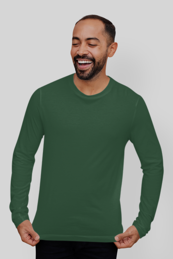 Bottle Green Full Sleeve T-Shirt For Men - WowWaves - 6