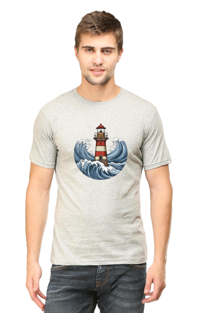 Lighthouse And Waves Printed T-Shirt For Men - WowWaves - 11