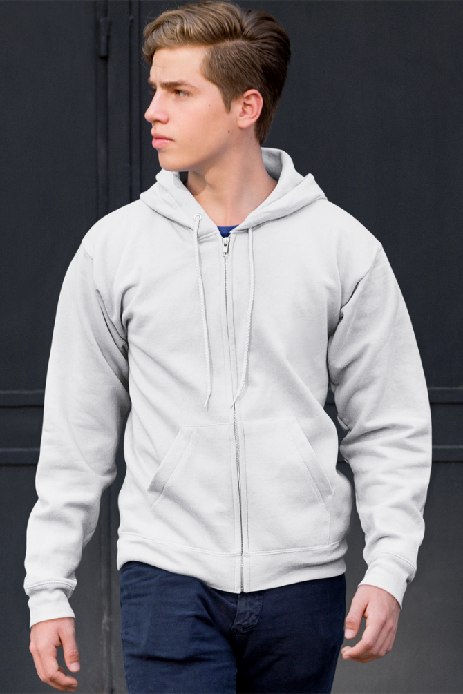 White Zip Hoodie For Men - WowWaves - 7