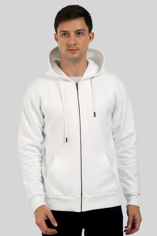 White Zip Hoodie For Men - WowWaves - 6