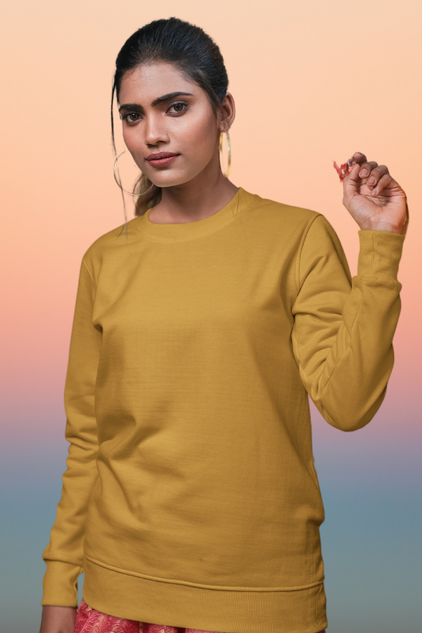 Mustard Yellow Sweatshirt For Women - WowWaves