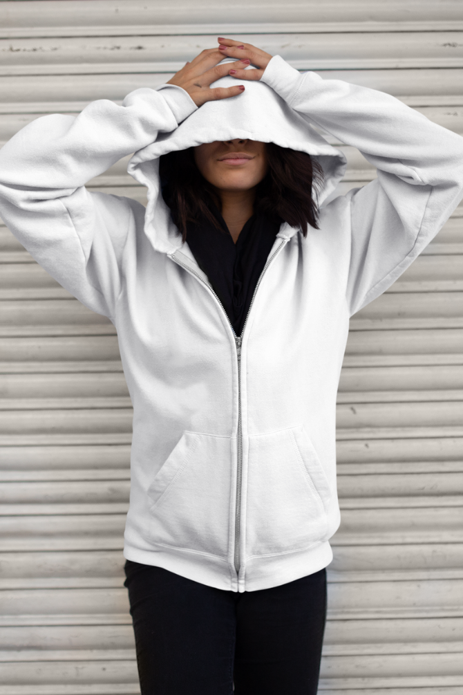 White Zip Hoodie For Women - WowWaves - 2