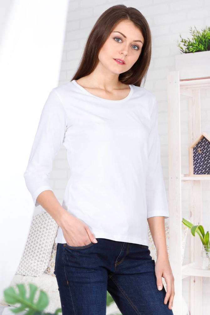 White 3 4Th Sleeve T-Shirt For Women - WowWaves - 6
