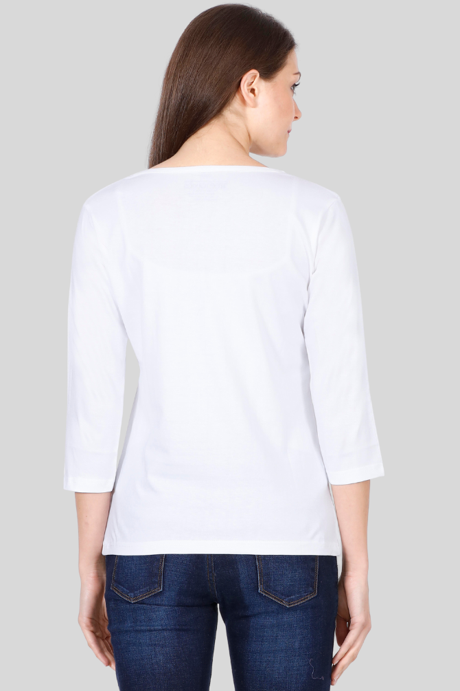 White 3 4Th Sleeve T-Shirt For Women - WowWaves - 9