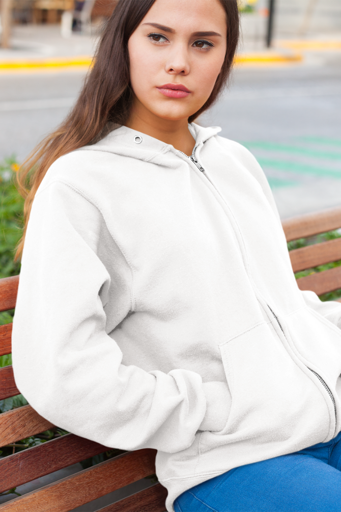 White Zip Hoodie For Women - WowWaves