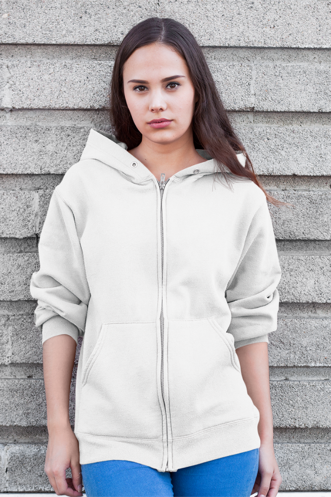 White Zip Hoodie For Women - WowWaves - 3