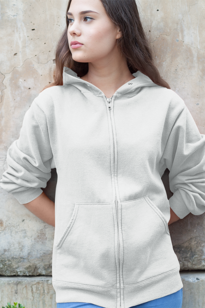 White Zip Hoodie For Women - WowWaves - 4