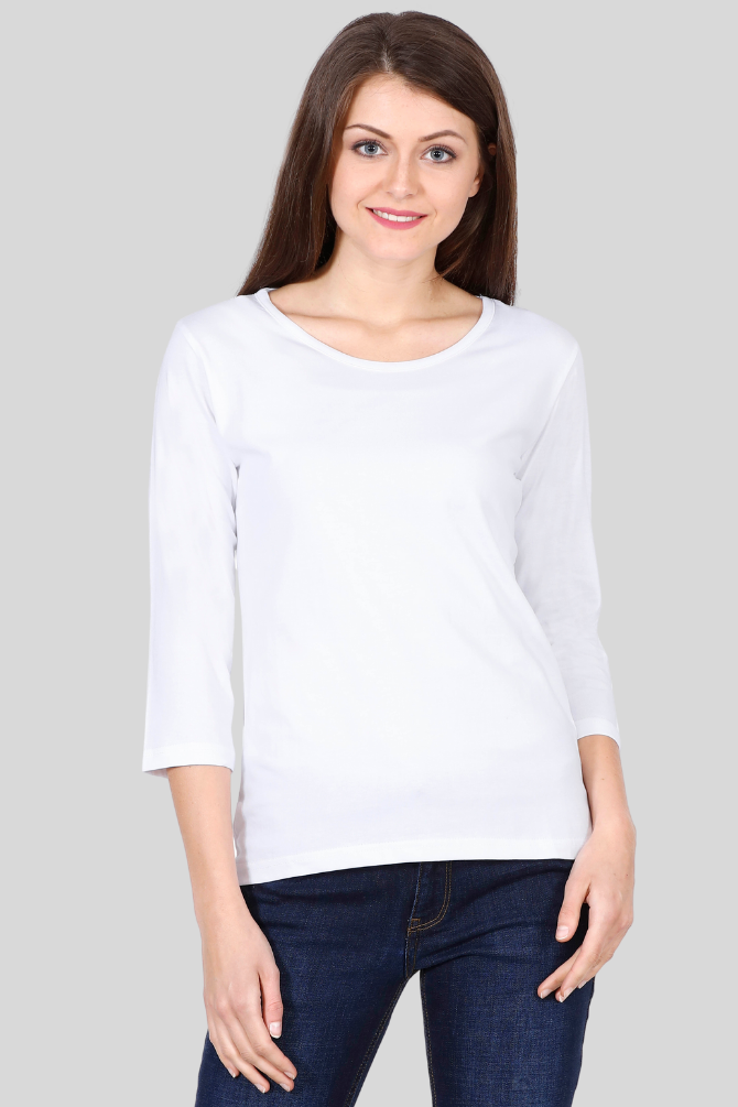 White 3 4Th Sleeve T-Shirt For Women - WowWaves - 8