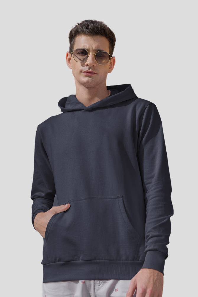 Navy Blue Hoodie For Men - WowWaves - 2