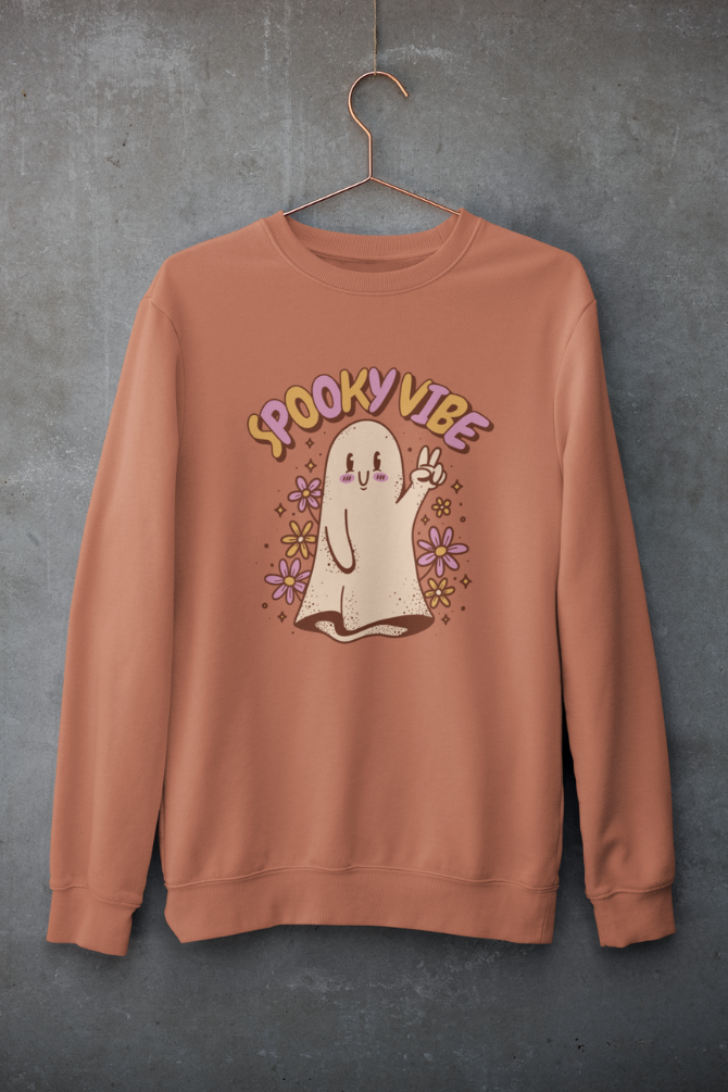 Spooky Vibe Cute Ghost Printed Sweatshirt For Women - WowWaves - 9