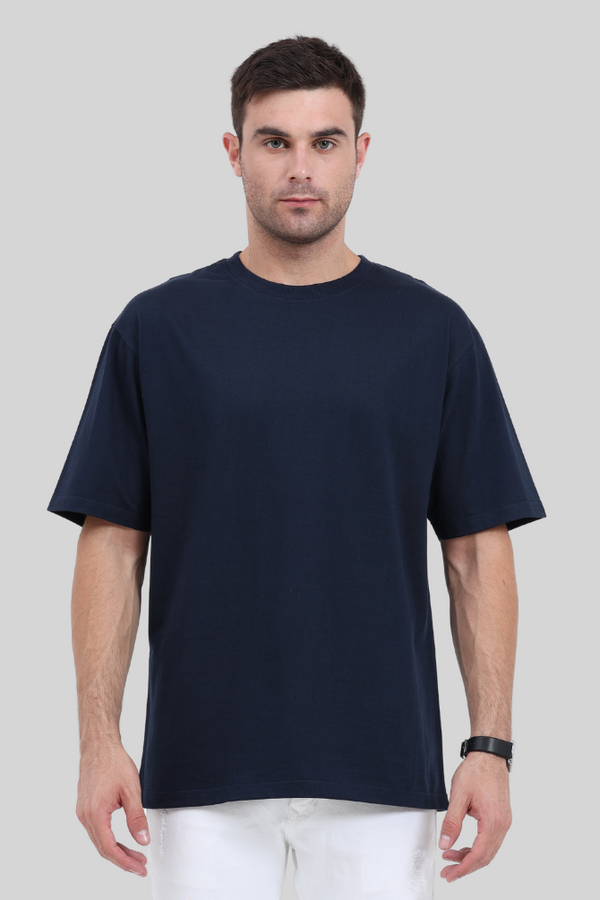 Navy Blue Lightweight Oversized T-Shirt For Men - WowWaves
