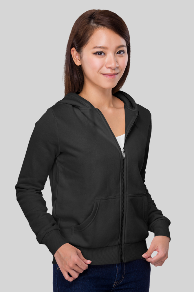 Black Zip Hoodie For Women - WowWaves - 3