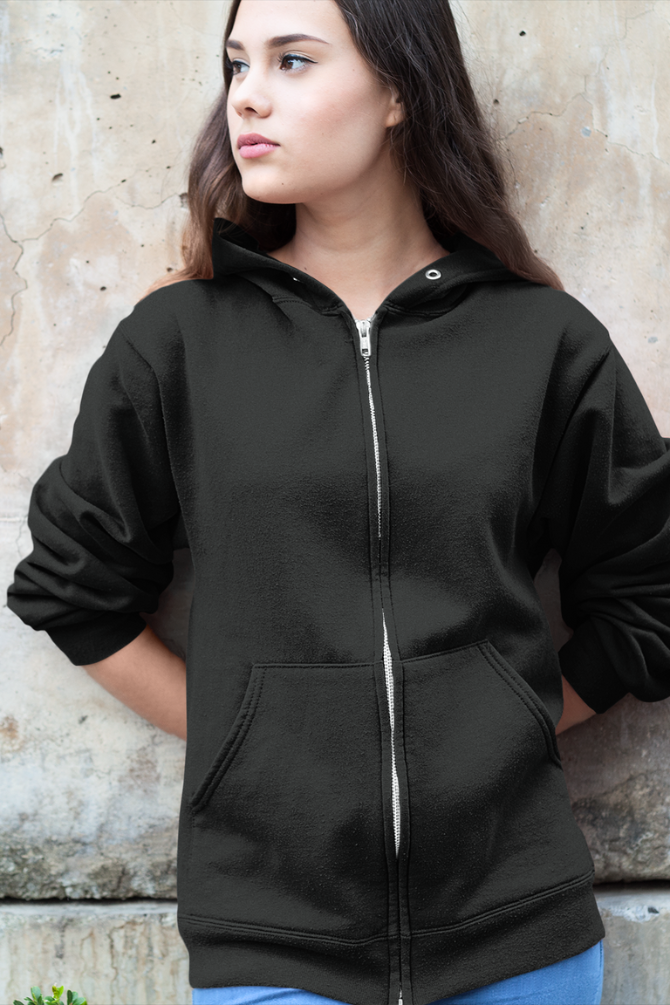 Black Zip Hoodie For Women - WowWaves - 2