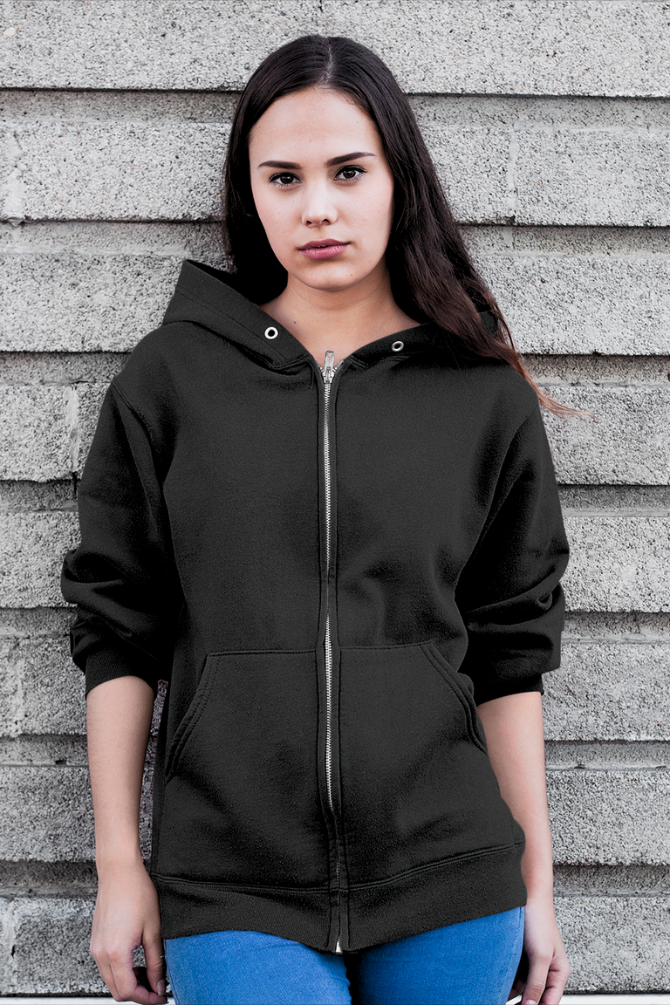 Black Zip Hoodie For Women - WowWaves