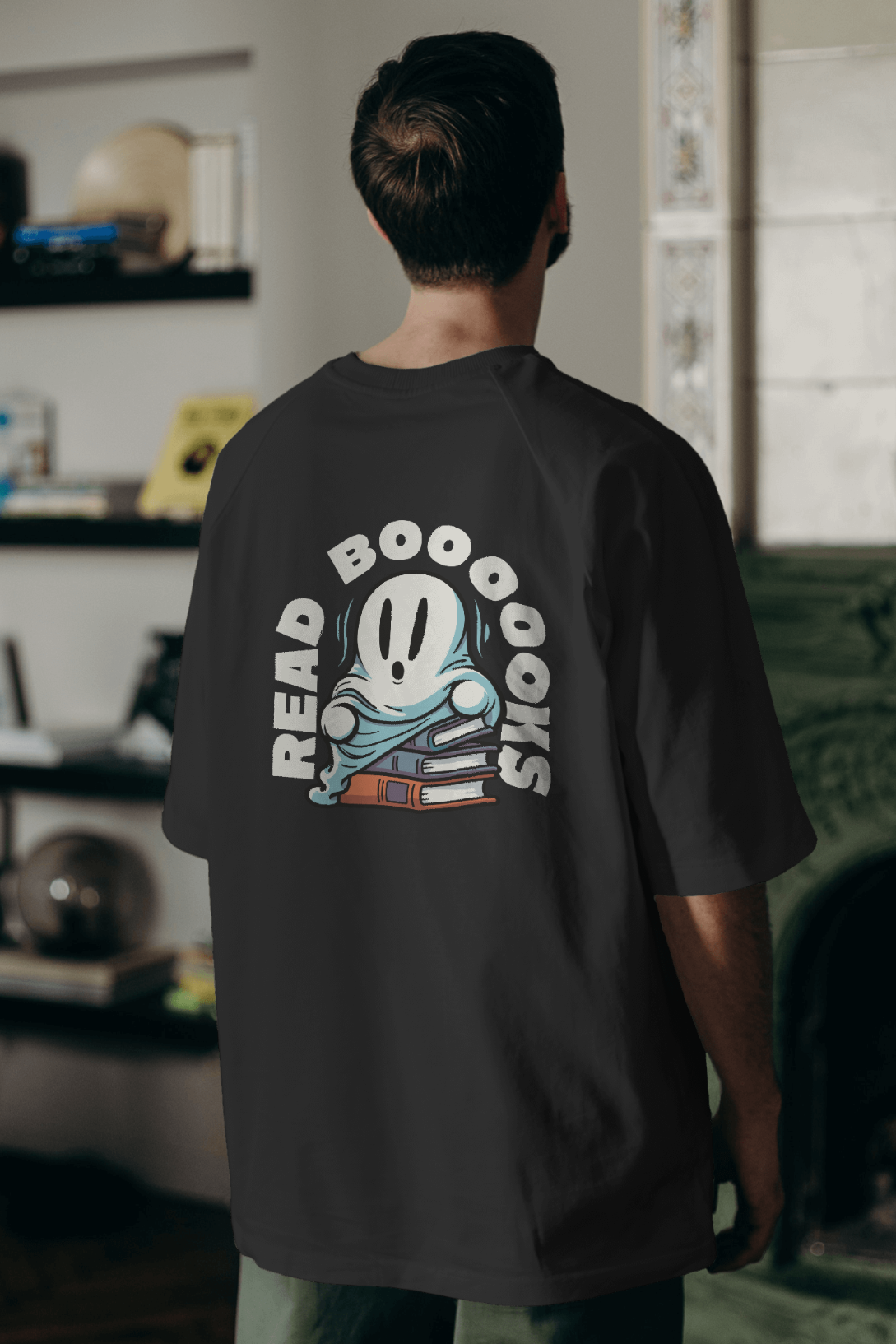 Spooky Book Lover Black Printed Oversized T-Shirt For Men - WowWaves - 2