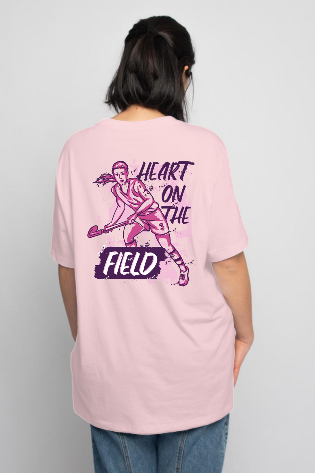 My Heart Is On The Field Printed Oversized T-Shirt For Women - WowWaves - 5