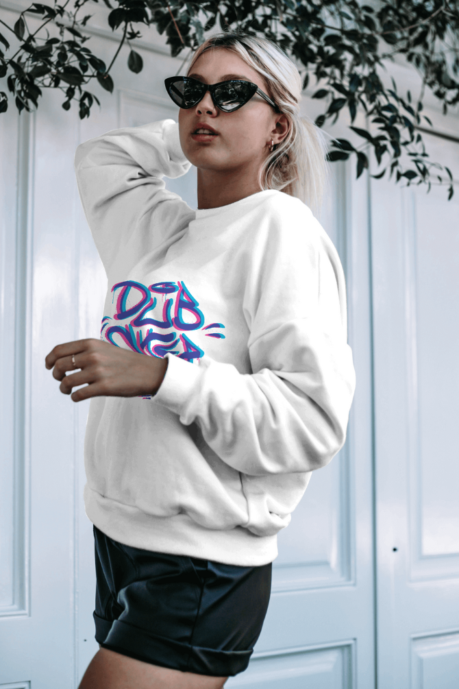Dubstep White Printed Oversized Sweatshirt For Women - WowWaves - 2