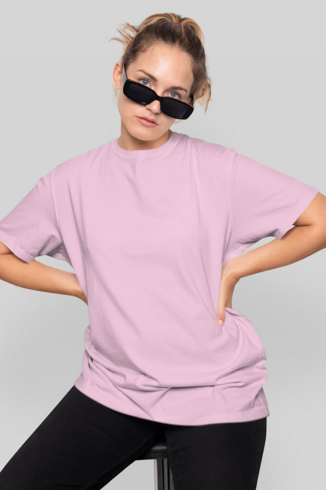 Light Pink Oversized T-Shirt For Women - WowWaves - 3