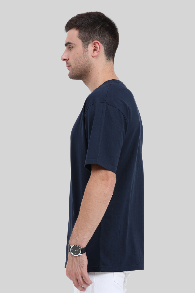 Navy Blue Lightweight Oversized T-Shirt For Men - WowWaves - 2