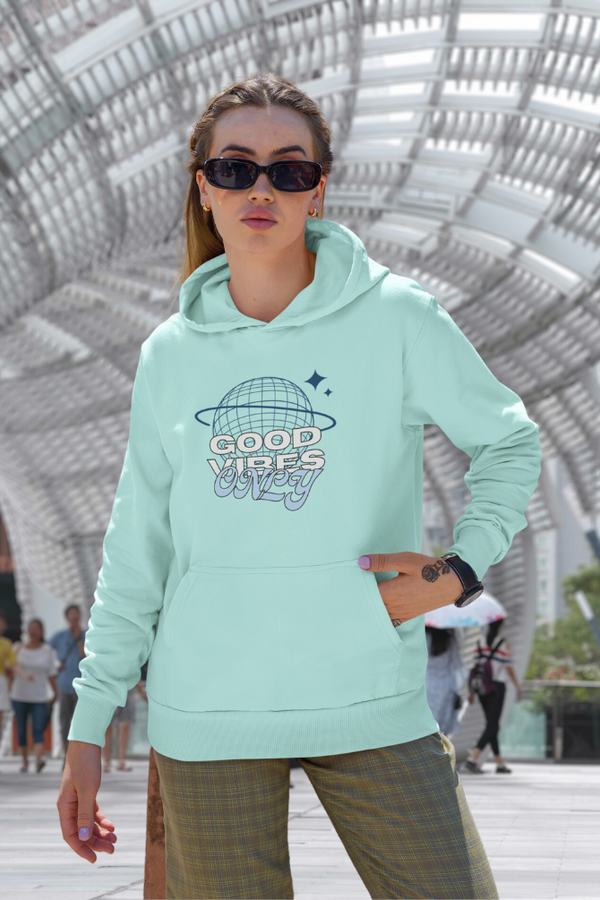 Good Vibes Only Mint Printed Hoodie For Women - WowWaves