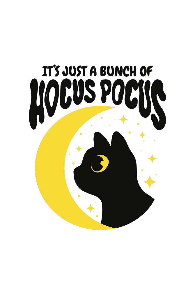 Black Cat Hocus Pocus White Printed Oversized Sweatshirt For Women - WowWaves - 1