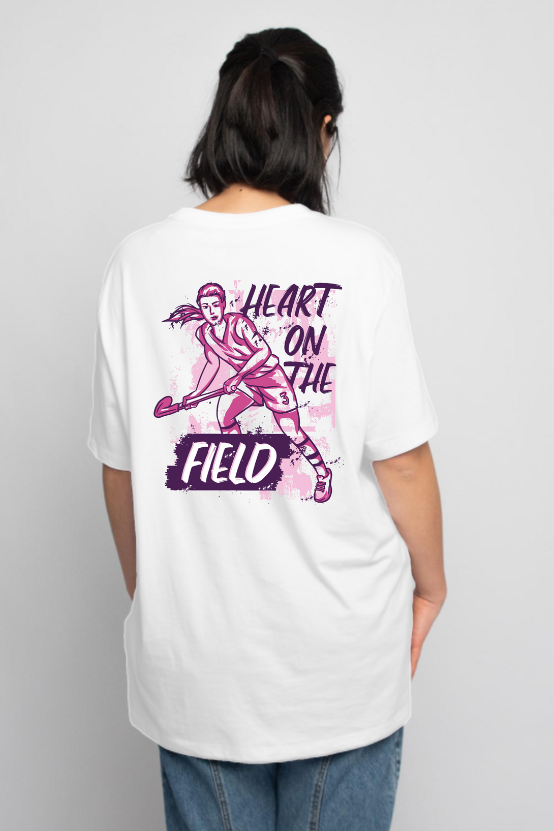 My Heart Is On The Field Printed Oversized T-Shirt For Women - WowWaves - 6