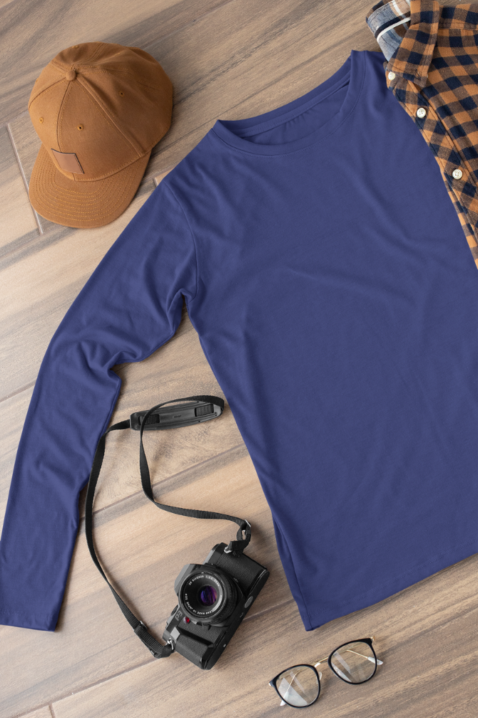 Royal Blue Full Sleeve T-Shirt For Men - WowWaves - 1