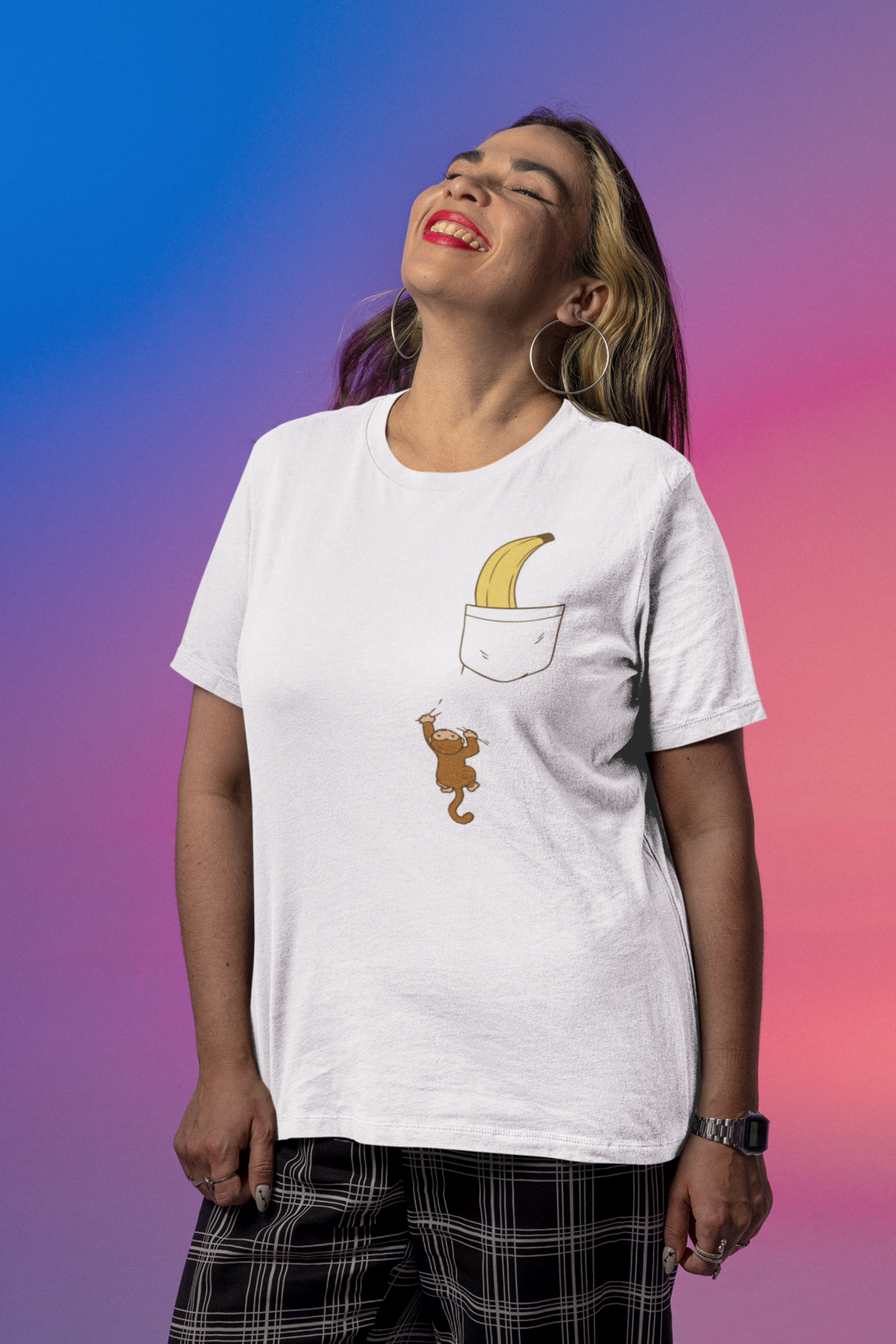 Monkey Climbing White Printed Oversized T-Shirt For Women - WowWaves - 4