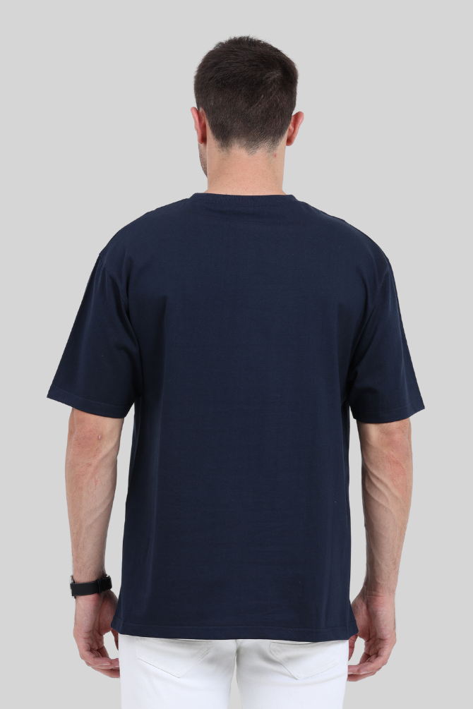 Navy Blue Lightweight Oversized T-Shirt For Men - WowWaves - 3