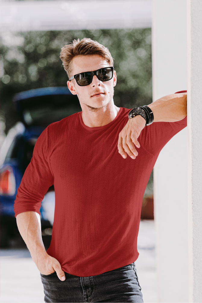 Red Full Sleeve T-Shirt For Men - WowWaves