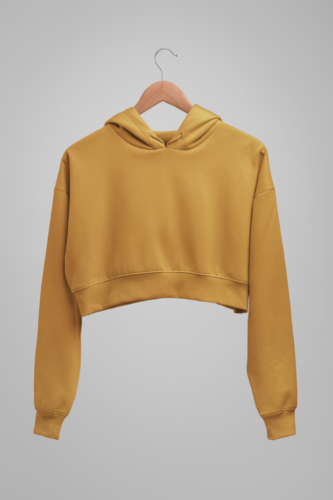 Mustard Yellow Crop Hoodie For Women - WowWaves - 2