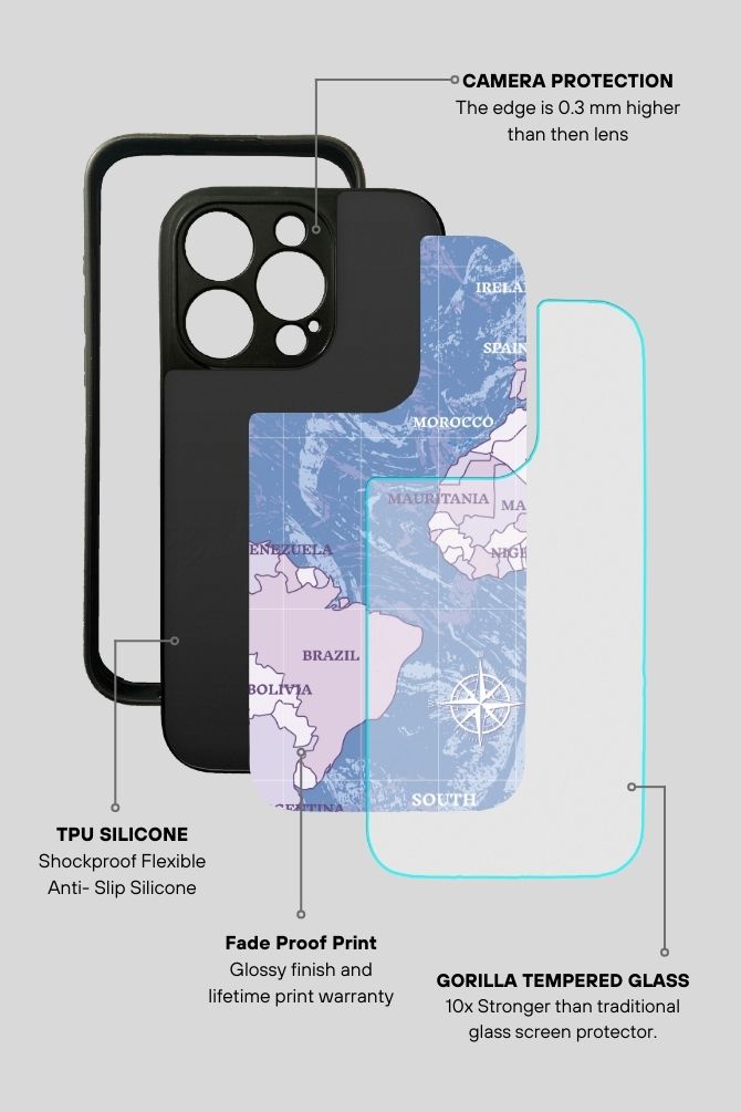 Worldmap Travel Glass Mobile Case - iPhone, Samsung & OnePlus -8