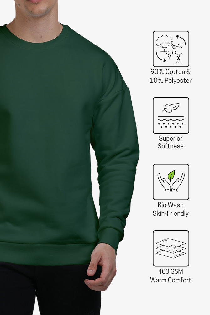 Bottle Green Oversized Sweatshirt For Men - WowWaves - 3