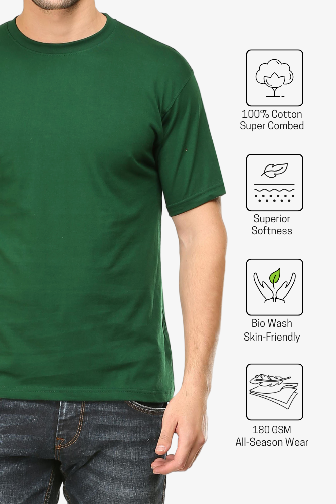 Bottle Green T-Shirt For Men - WowWaves - 6