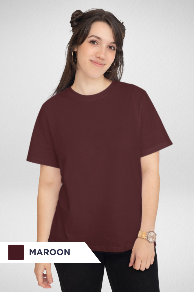 Pack Of 3 Plain T-Shirts Black Maroon And Red For Women - WowWaves - 4