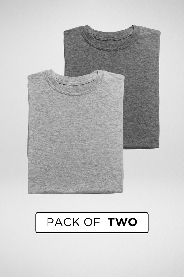 Charcoal Melange And Grey Melange Plain T-Shirts Combo For Women - WowWaves