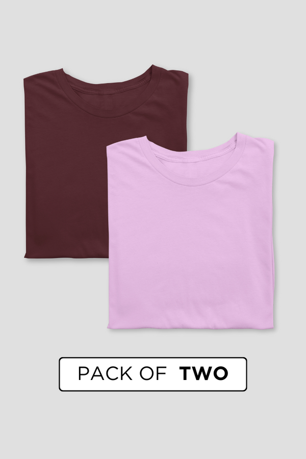 Light Pink And Maroon Plain T-Shirts Combo For Women - WowWaves