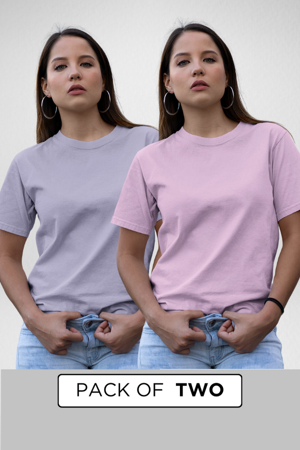 Lavender And Light Pink Plain T-Shirts Combo For Women - WowWaves
