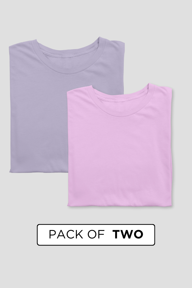 Lavender And Light Pink Plain T-Shirts Combo For Women - WowWaves - 1