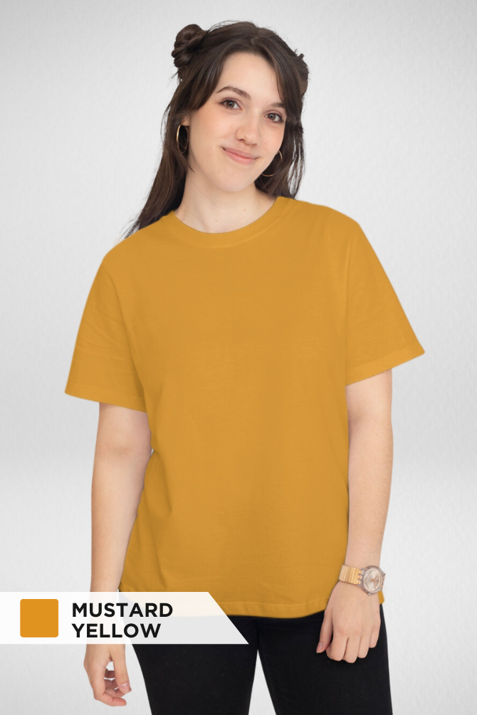 Mustard Yellow And Black Plain T-Shirts Combo For Women - WowWaves - 2