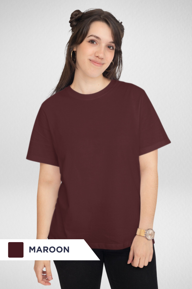 Maroon And Beige Plain T-Shirts Combo For Women - WowWaves - 3