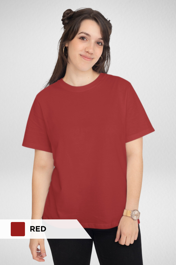 Red And Black Plain T-Shirts Combo For Women - WowWaves - 2