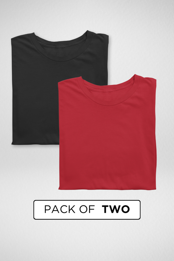 Red And Black Plain T-Shirts Combo For Women - WowWaves