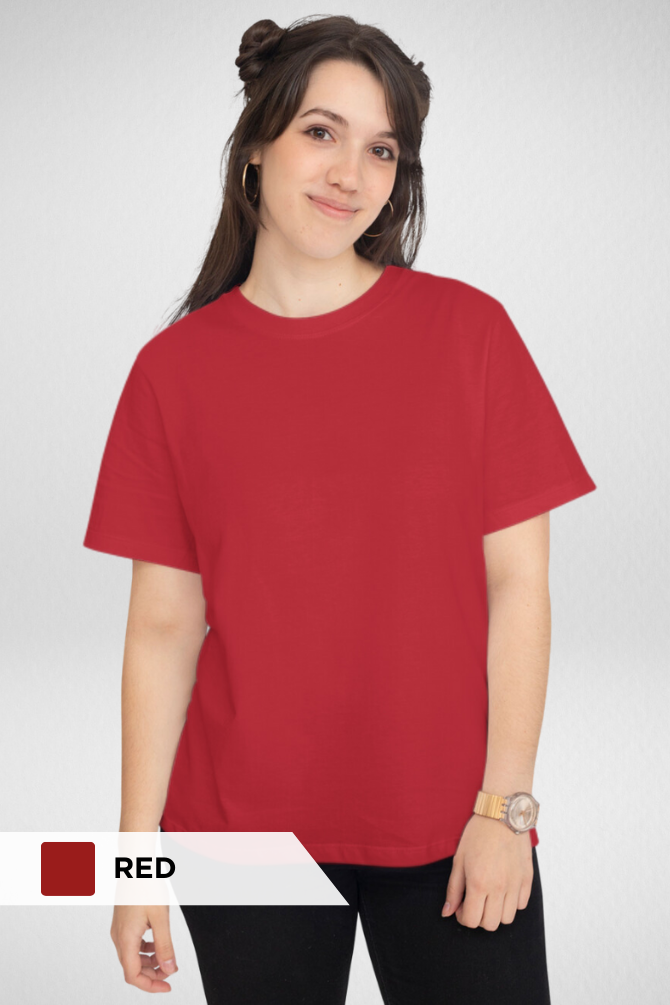 Red And Mustard Yellow Plain T-Shirts Combo For Women - WowWaves - 3