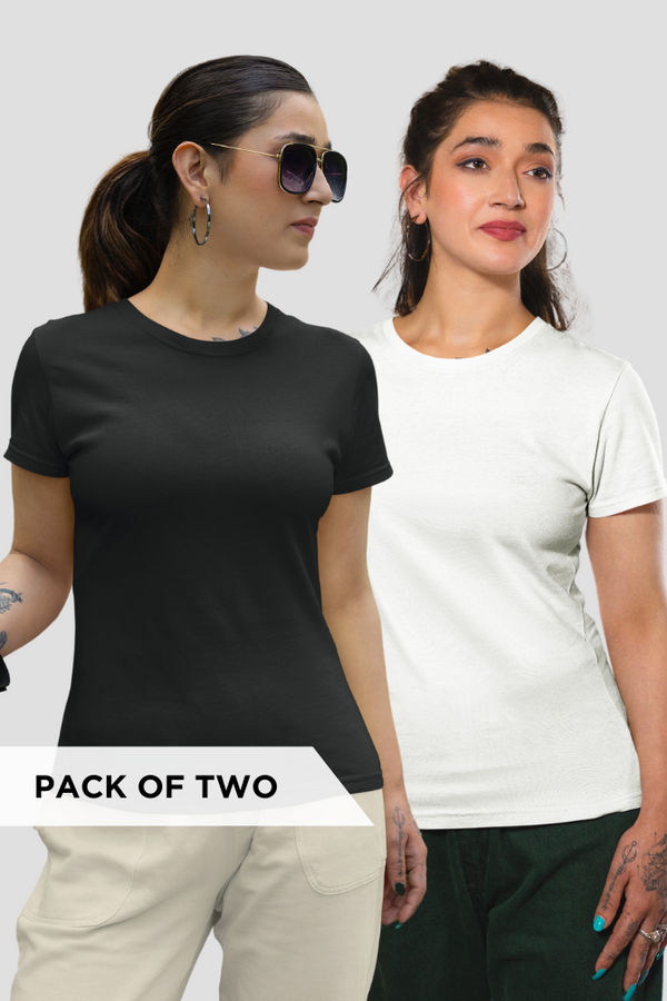 White And Black Plain T-Shirts Combo For Women - WowWaves