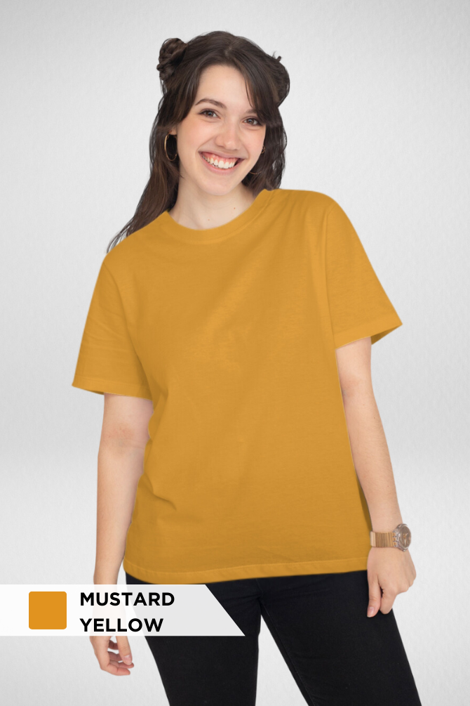 Pack Of 3 Plain T-Shirts White Black And Mustard Yellow For Women - WowWaves - 2