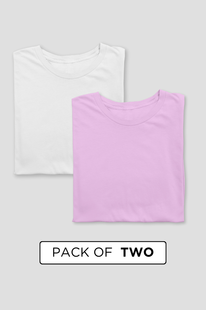 White And Light Pink Plain T-Shirts Combo For Women - WowWaves